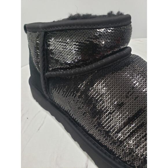 NEW WITHOUT BOX UGG W Classic‎ Ultra Mini Mirror Ball Black Short Bootie Slip On - Picture 3 of 8